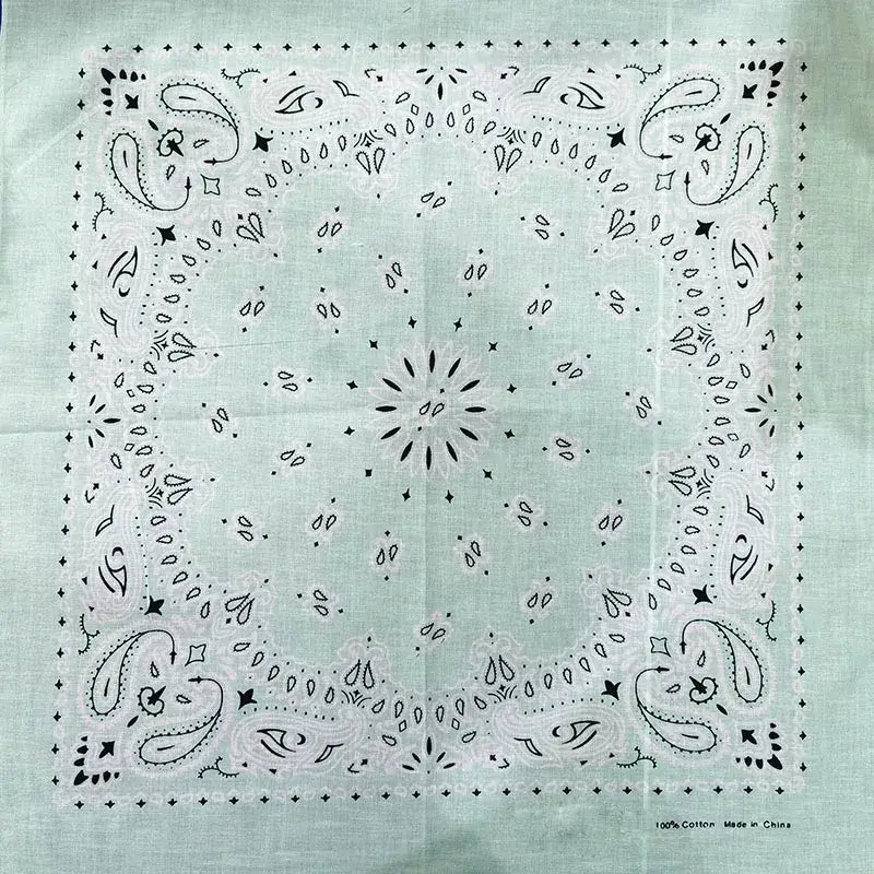 Light blue bandana scarf for women with black paisley floral embroidery