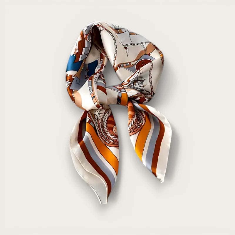 Beach Hair Scarf: cream silk nautical print with ships and stripes