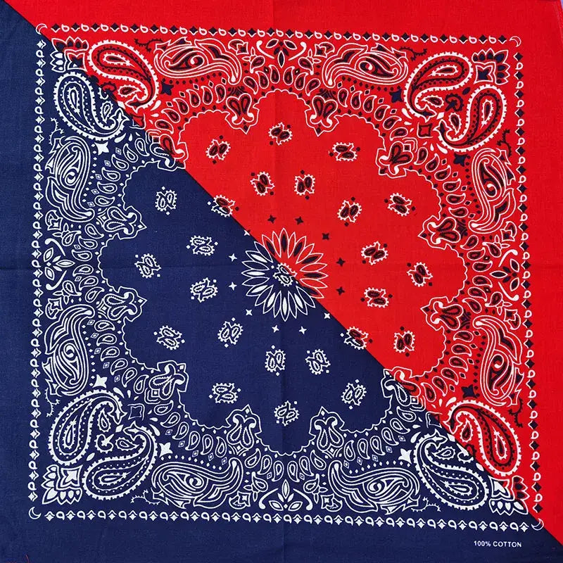 Big Bandana Scarf: vibrant red navy paisley bandana with diagonal split