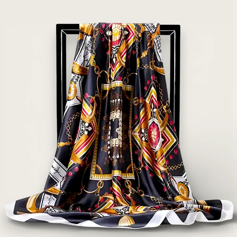 Big Black Scarf with gold white red baroque chain patterns