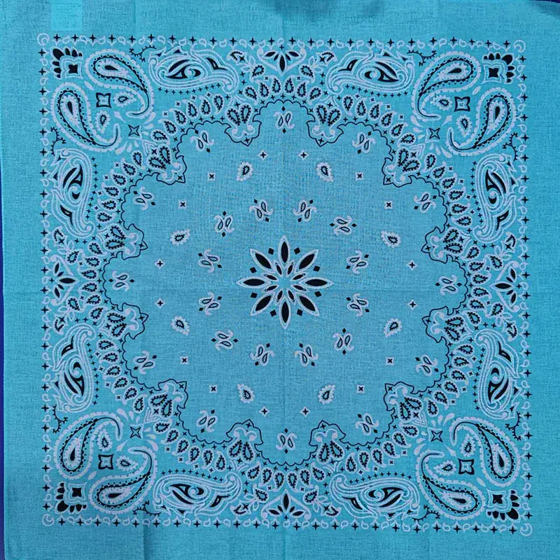 Blue bandana scarf with turquoise black white paisley pattern