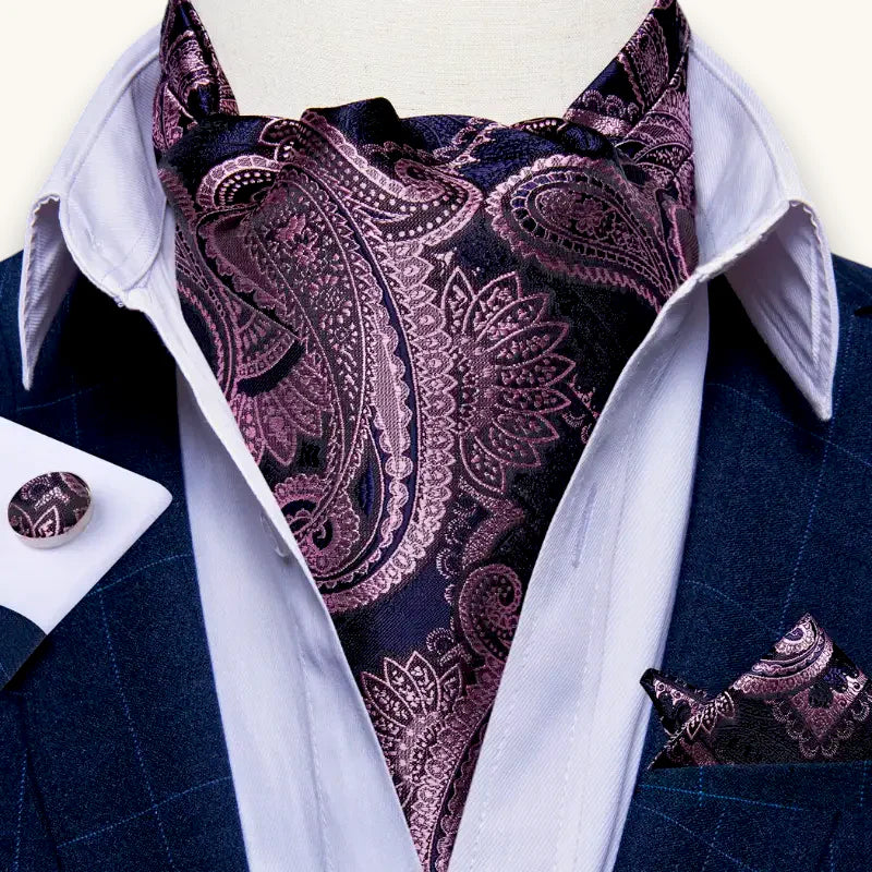Elegant navy and rose gold paisley Day Ascot Cravat with woven pattern