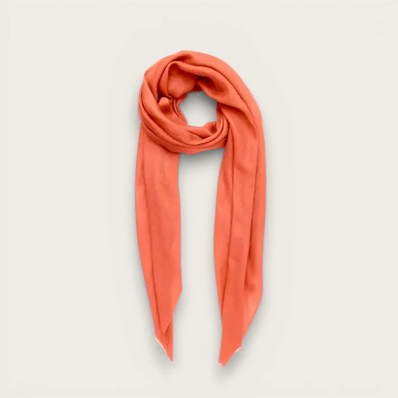 Fine Wool Scarf in soft coral-colored lightweight fabric