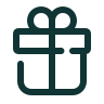 Gift icon with a green outline on a white background