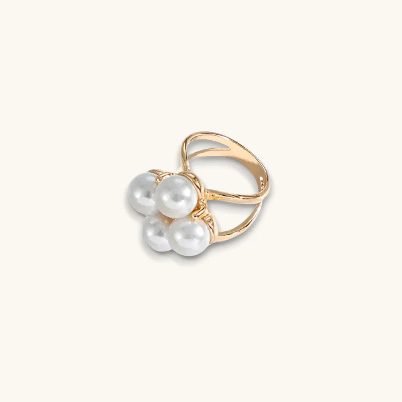 Gold Scarf Ring with five lustrous white pearls in openwork design