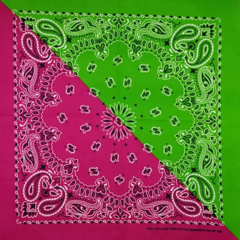 Vibrant pink and lime green paisley bandana, Green and Pink Bandana