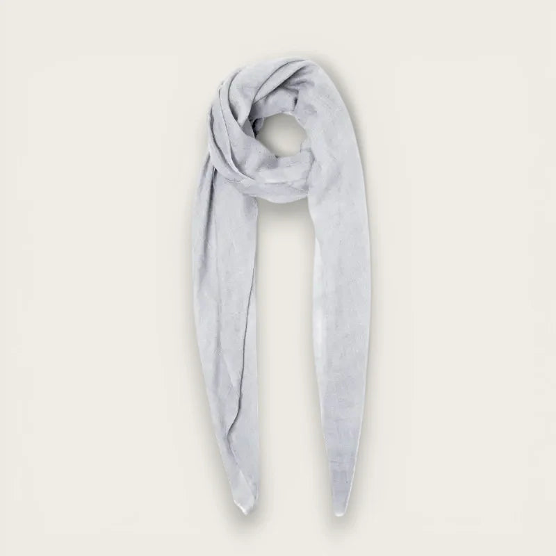Grey Wool Scarf in soft light gray with smooth lightweight fabric and subtle texture