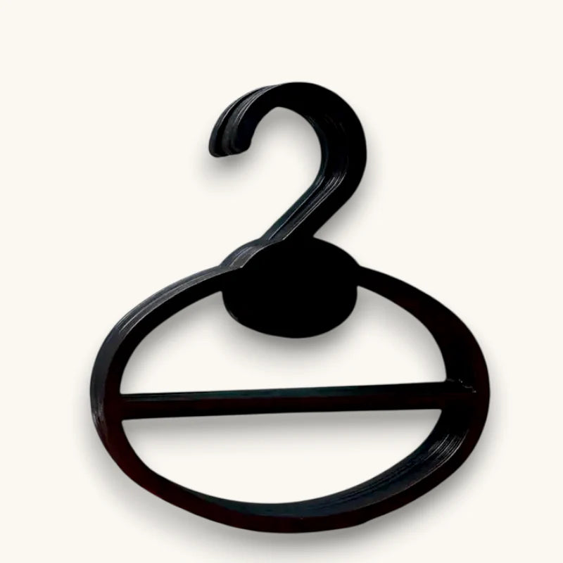 Black glossy plastic hanger with curved hook for Hanging Scarf Organizer