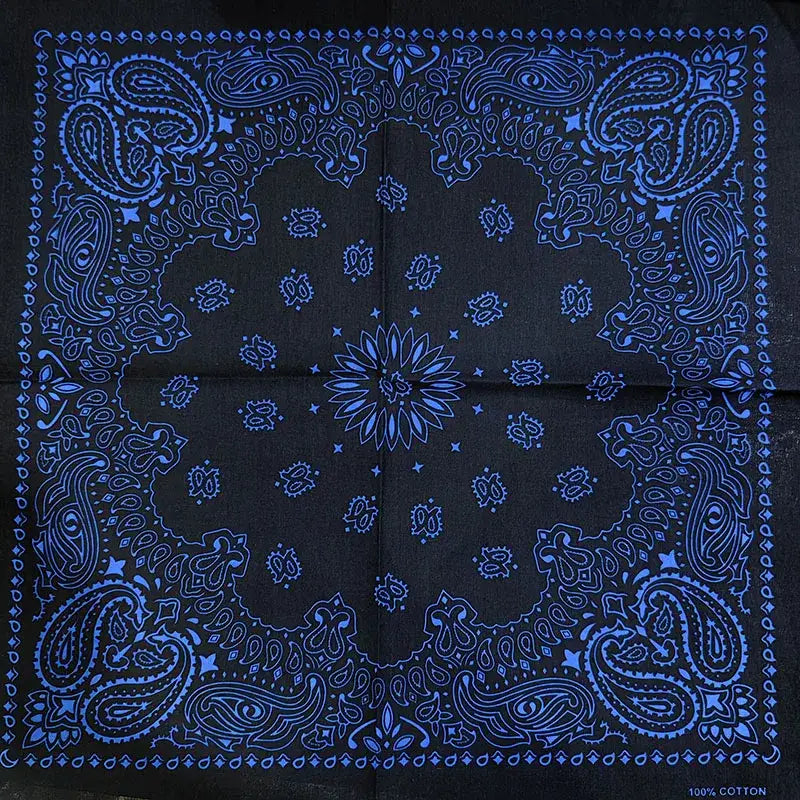Dark blue Head Bandana with glowing light-blue paisley and star pattern