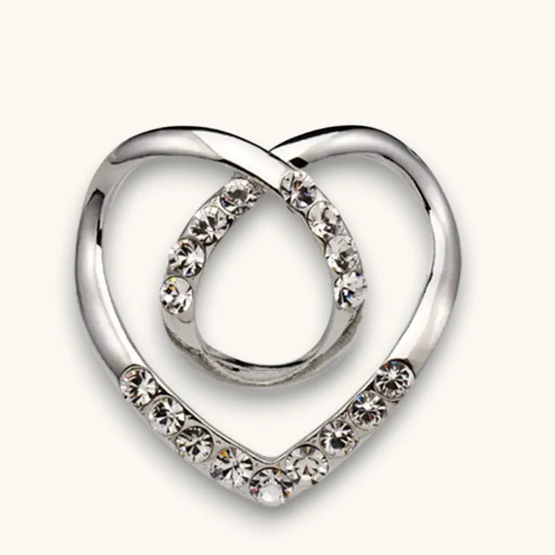 Silver Heart Scarf Ring pendant with rhinestone double-loop design