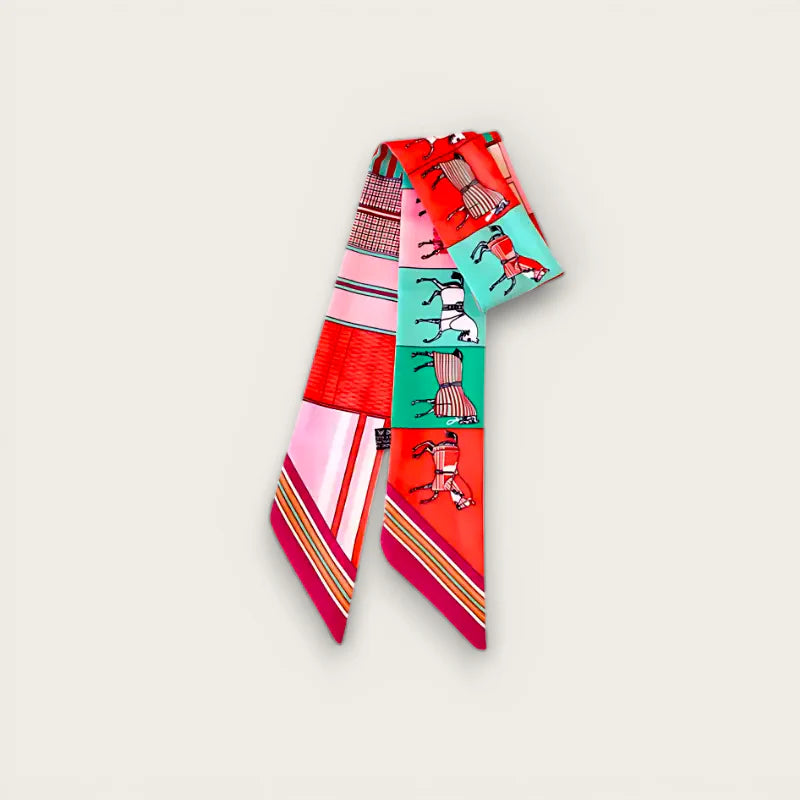 Vibrant Horse Bag Scarf with multicolored patchwork horse design