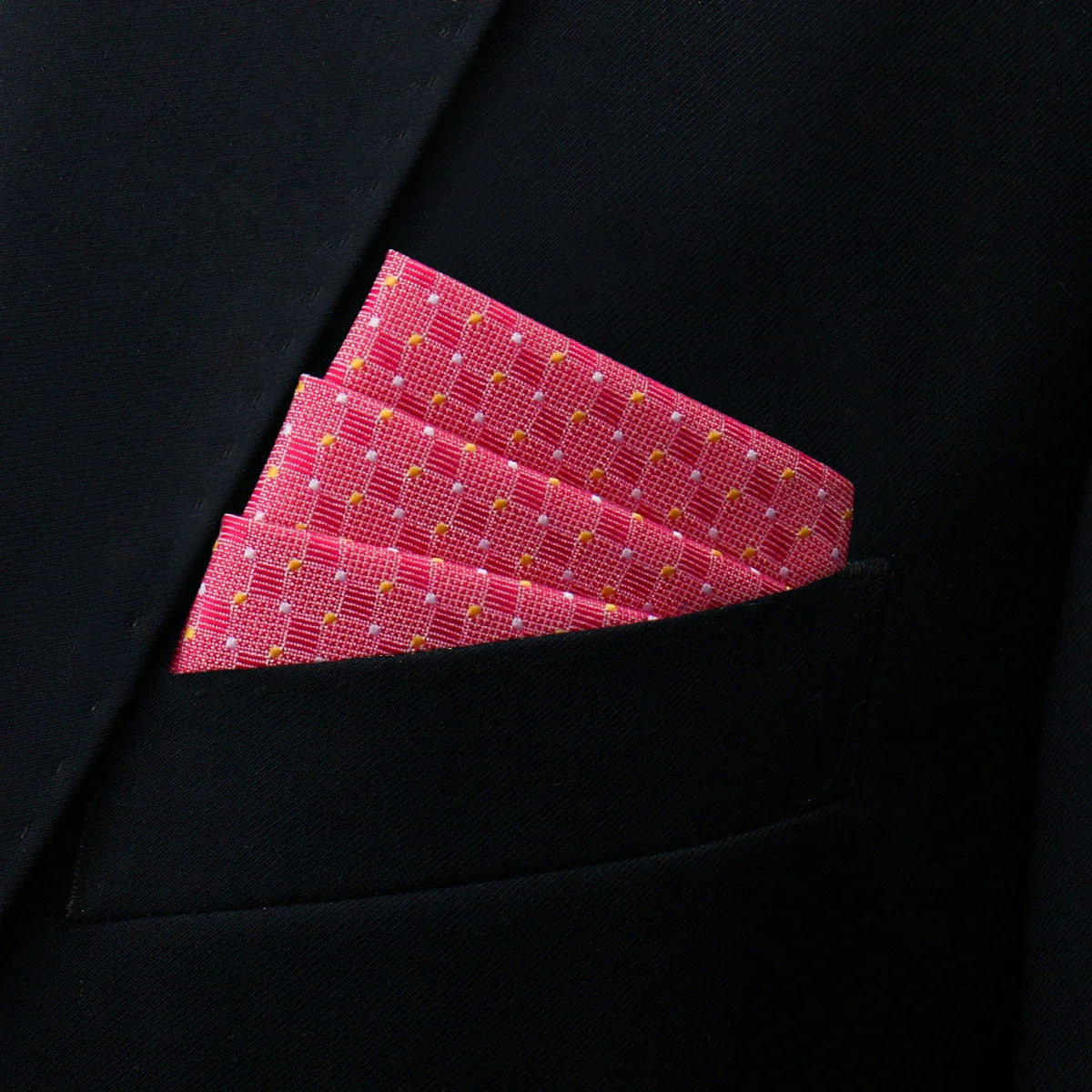Hot Pink Pocket Square with yellow white dot pattern