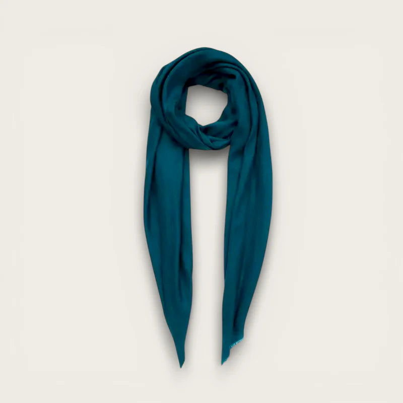 Large wool scarf in soft deep teal silk with smooth flowing drape