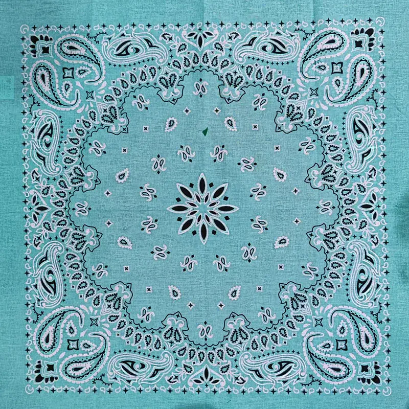 Light blue bandana scarf with turquoise paisley pattern