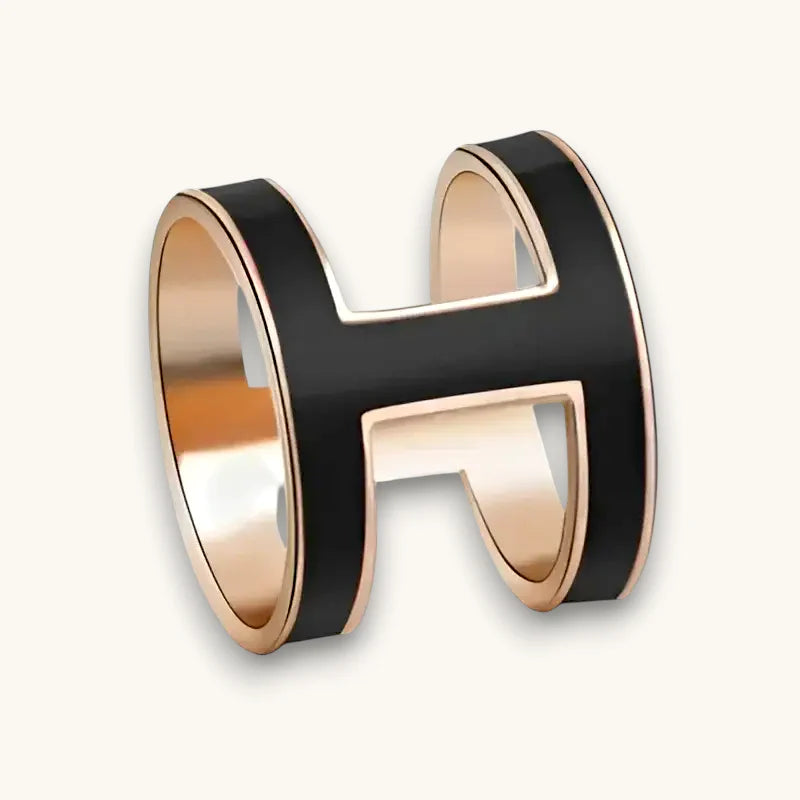 Luxury Scarf Ring in rose gold and black enamel H design