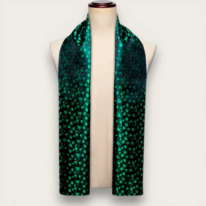 Mens green floral silk scarf in emerald sequined gradient