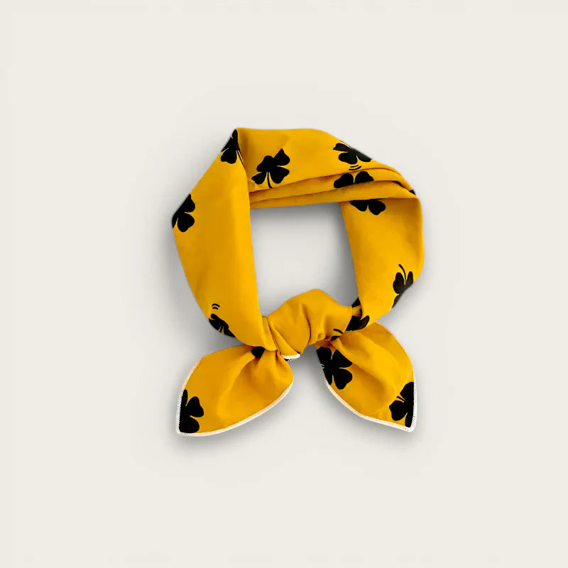 Mustard Womens Cotton Scarf: yellow with black shamrocks, white trim