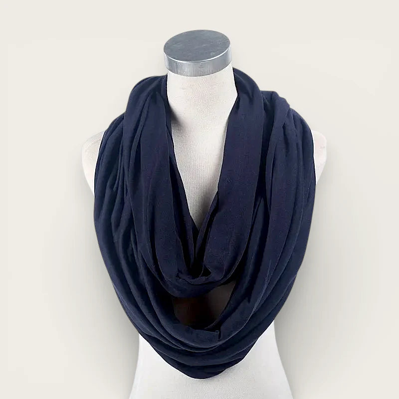 Navy blue soft knit infinity scarf product view