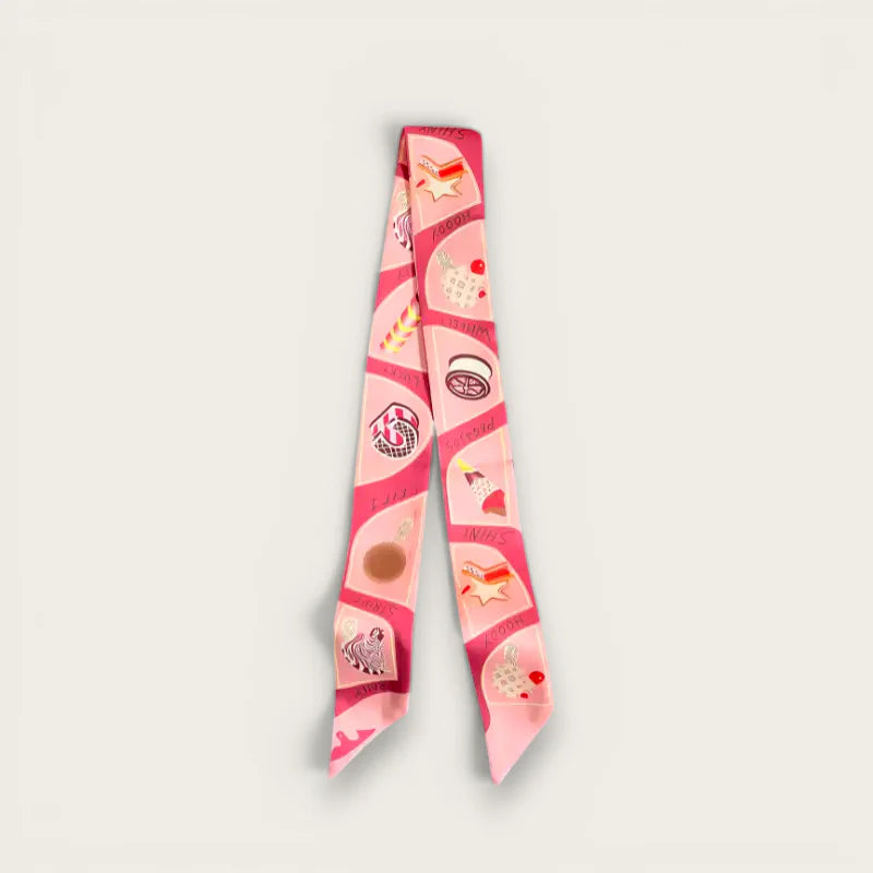 Pink Purse Scarf with pink silk playful food and stars pattern