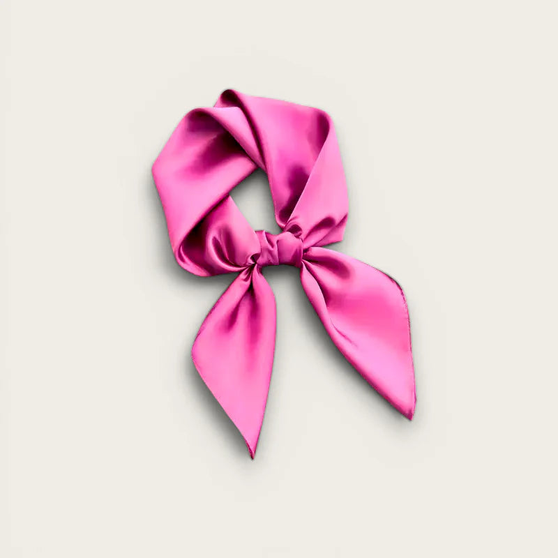 Vibrant fuchsia Pink Silk Scarf tied in neat bow