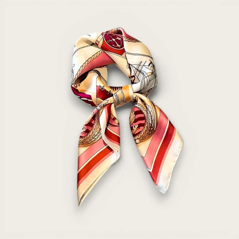 Pink Silk Square Scarf with cream red gold nautical anchors ropes