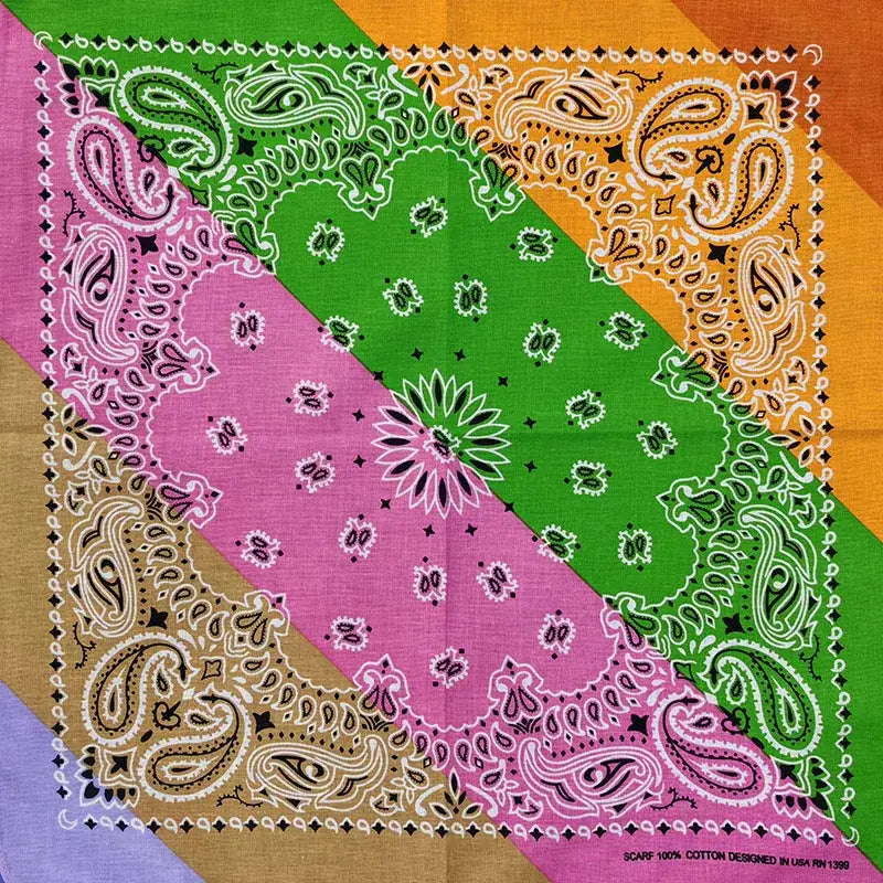 Vibrant Printed Bandana Scarf with rainbow paisley patterns