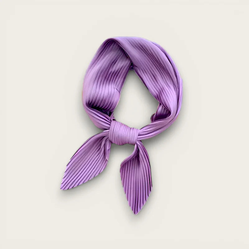 Soft lavender pleated Purple Scarf Womens tied in neat knot
