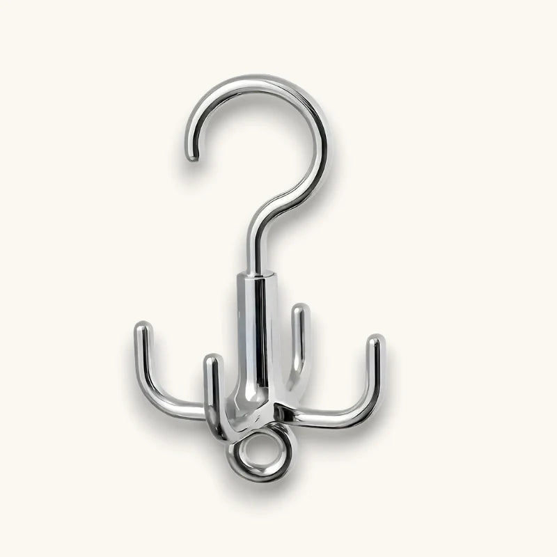 Shiny chrome Rotating Scarf Hanger with curved top and 4 hooks