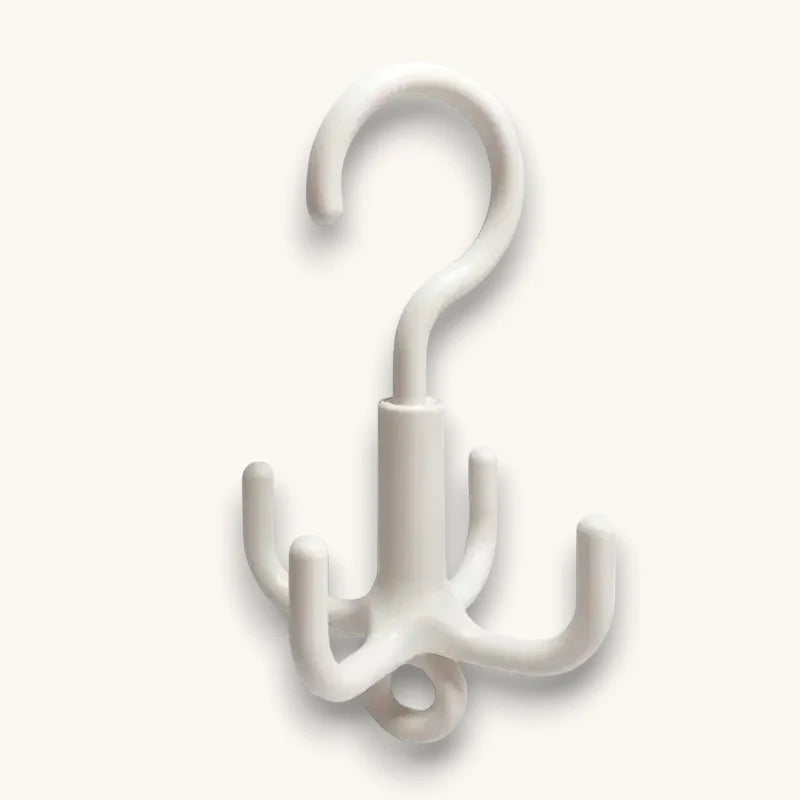 Rotating Scarf Hanger white plastic multi-hook organizer with curved top hook