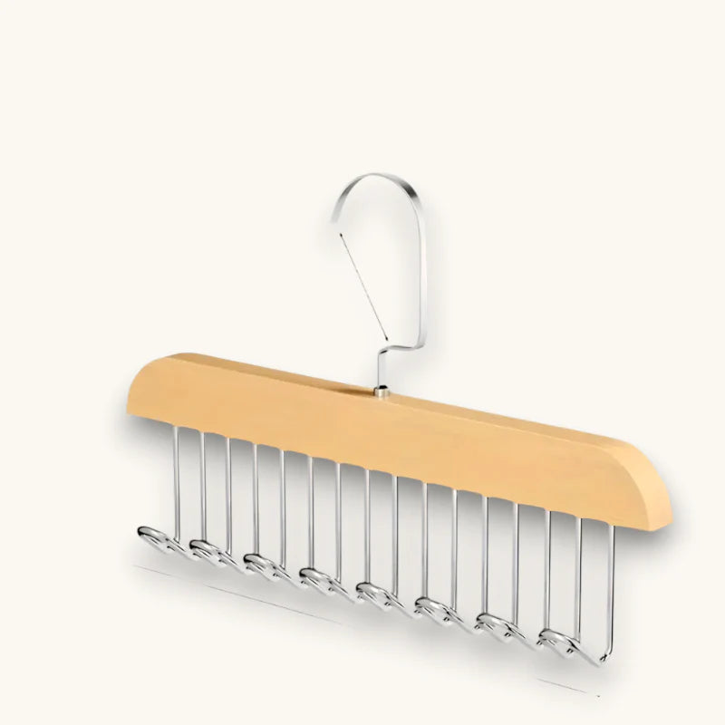 Scarf Clothes Hanger: light wood chrome 10-hook organizer