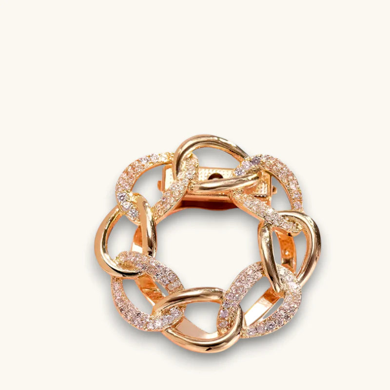 Scarf ring clip with rose gold chain-link band and pavé diamonds