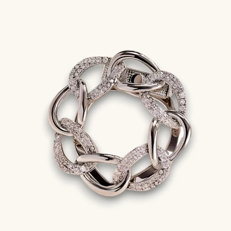 Sparkling silver chain-link Scarf Ring Clip with brilliant diamonds