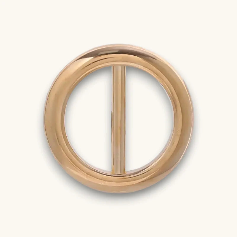 Gold-toned circular Scarf Slide buckle with polished finish and center bar