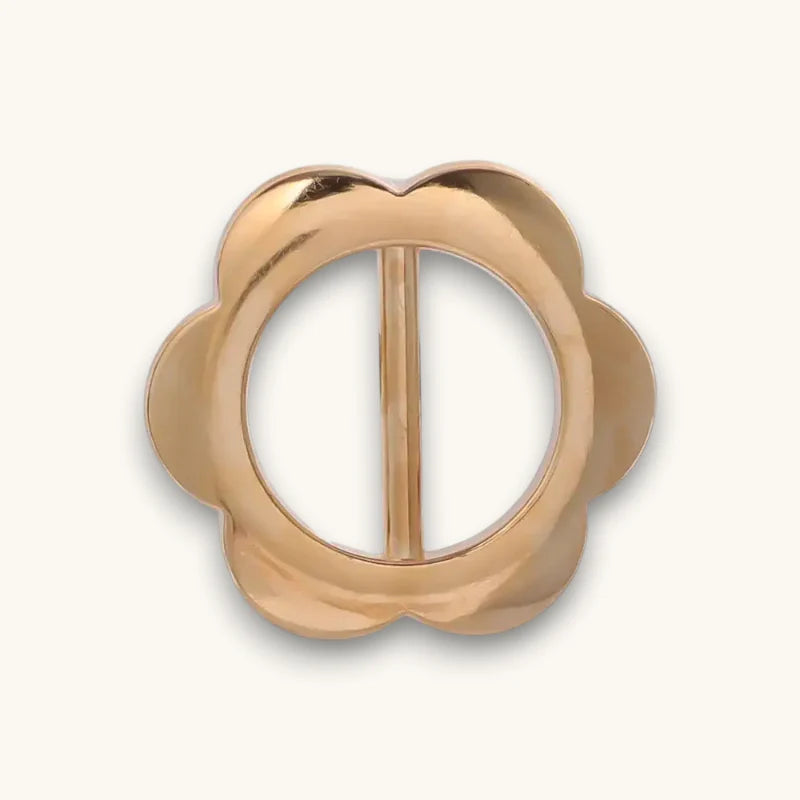 Gold-toned flower-shaped Scarf Slide buckle with polished finish