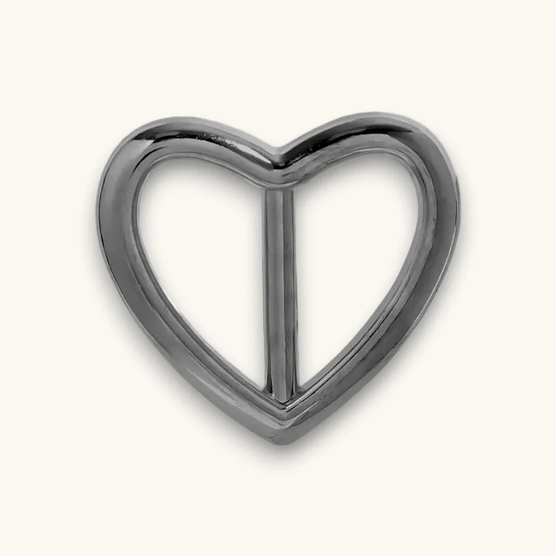 Shiny black heart-shaped Scarf Slide buckle with central bar