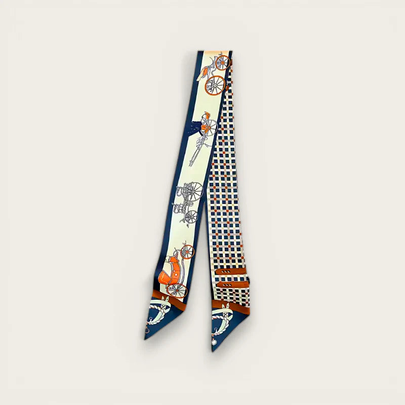 Hermes navy blue cream silk scarf with vintage carriage print in Silk Scarf Handbag