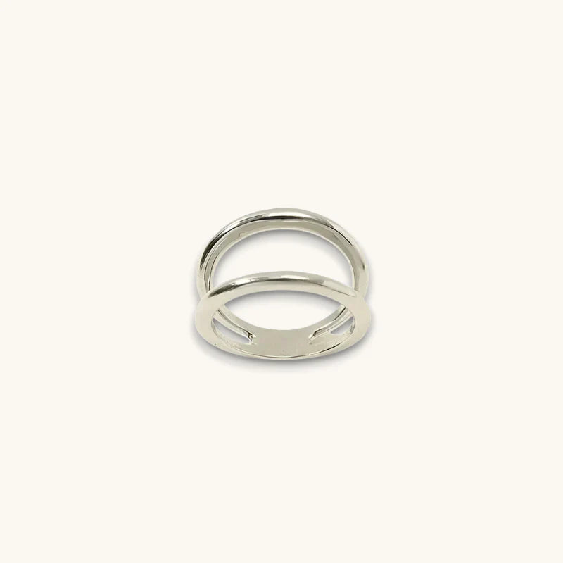 Silk Scarf Ring: sleek minimalist silver interlocking bands, polished finish