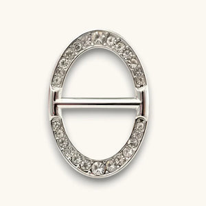 Silver Scarf Ring oval buckle with clear faceted crystal border
