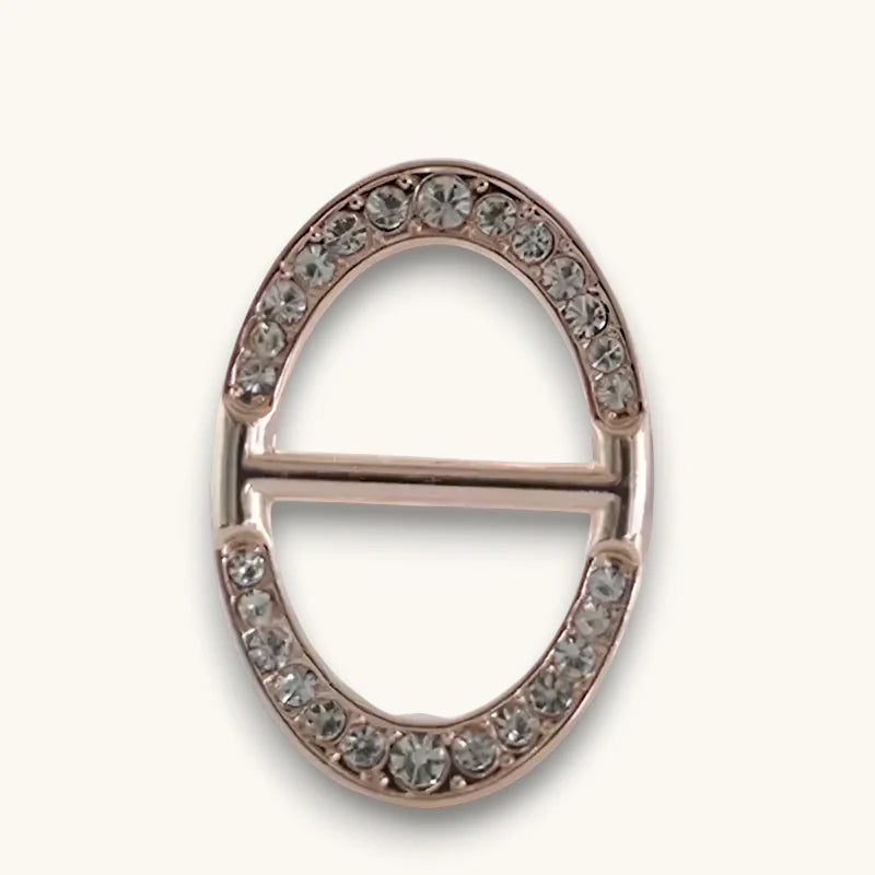 Silver Scarf Ring with rose gold oval crystal buckle