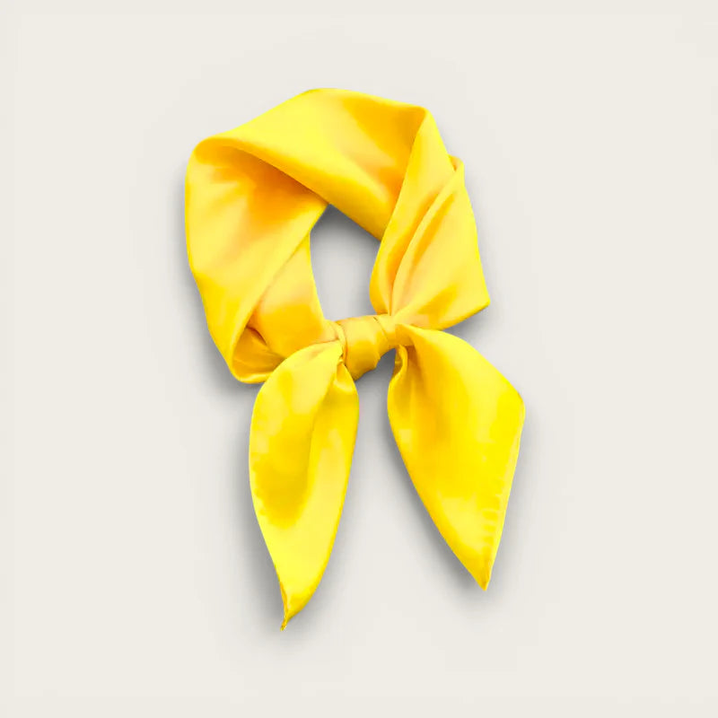 Vibrant yellow Solid Hair Scarf tied in neat bow
