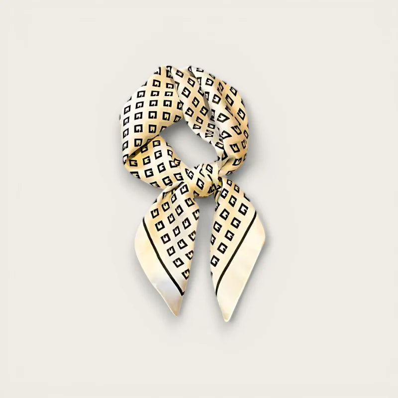 Summer Scarf: cream silk with black geometric pattern, elegant knot
