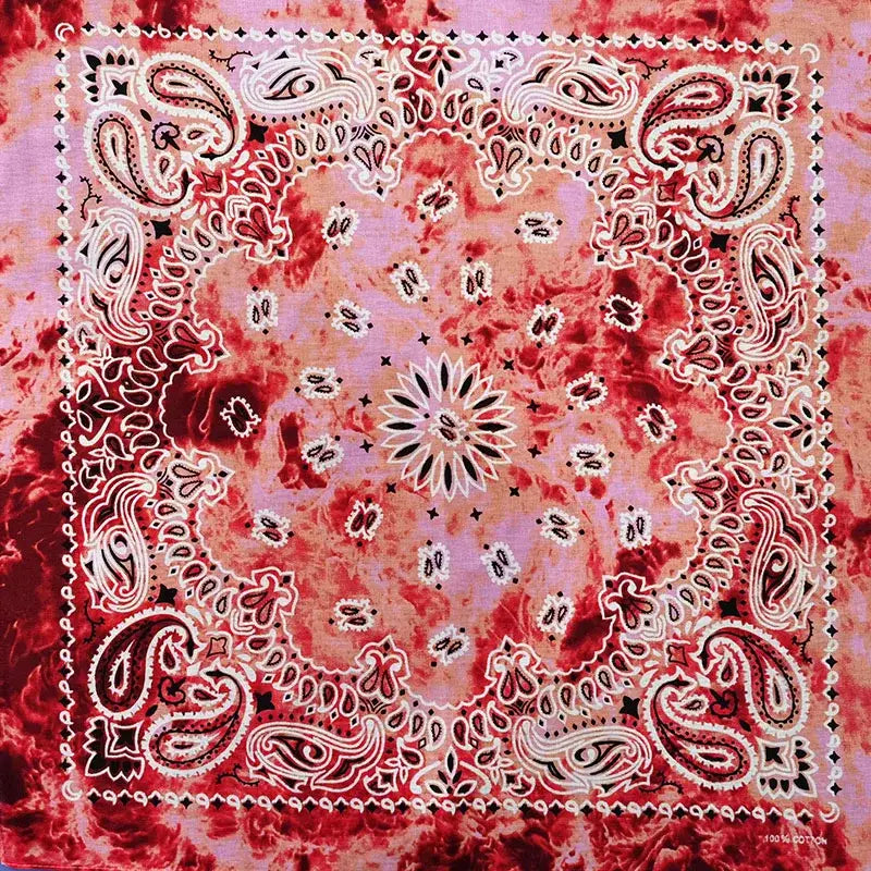 Vintage womens red white tie-dye paisley bandana scarf