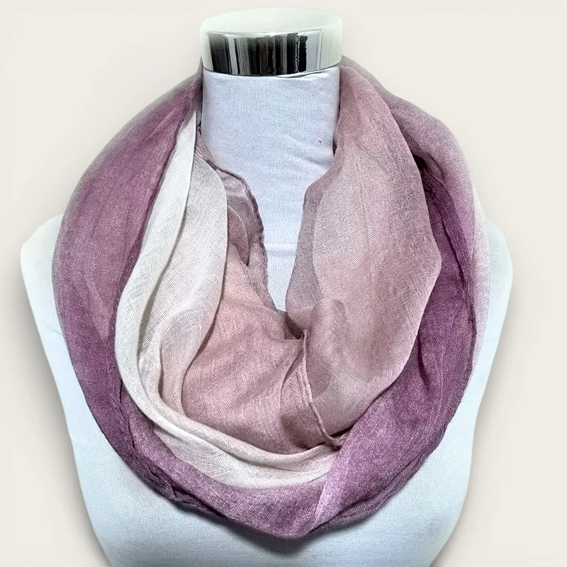 Womens infinity scarf in soft mauve and cream gradient fabric