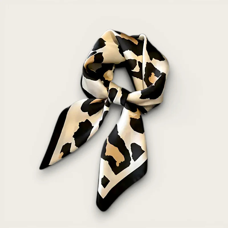 Womens Leopard Scarf with bold black beige print and geometric accents